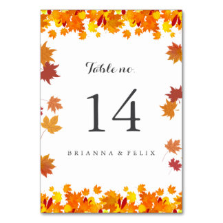 Rustic Autumn Leaves Wedding Table Number Card