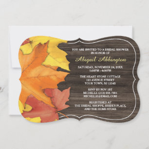 Rustic Autumn Leaves Wood Bridal Shower Invitation