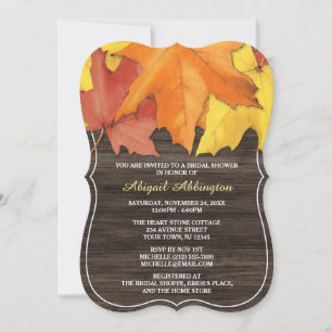 Rustic Autumn Leaves Wood Bridal Shower Invitation