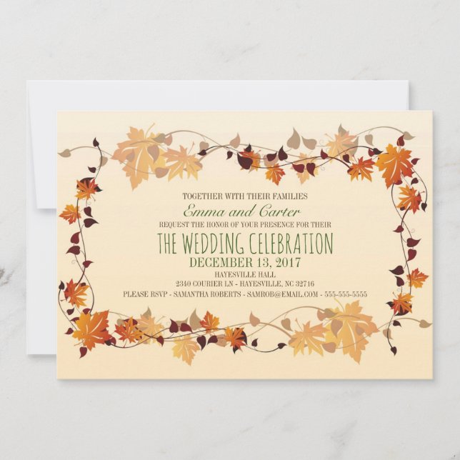 Rustic Autumn Leaves Wreath Wedding Invitation (Front)
