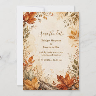 Rustic Autumn Maple Wedding Botanicals Invitation