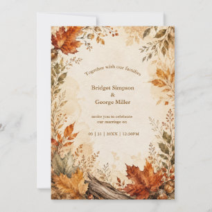 Rustic Autumn Maple Wedding Botanicals Invitation