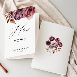 Rustic Autumn Marsala Floral Her Wedding Vows Card