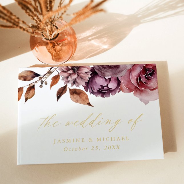 Rustic Autumn Marsala Floral Photo Wedding Guest Book (Creator Uploaded)
