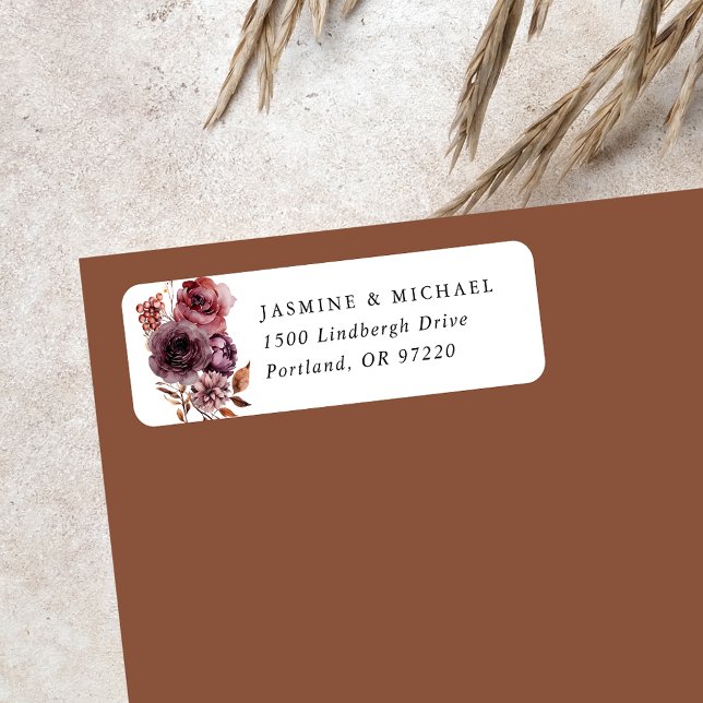 Rustic Autumn Marsala Floral Return Address Label (Creator Uploaded)