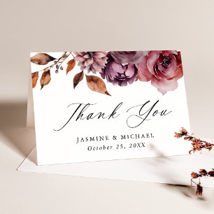 Rustic Autumn Marsala Floral Wedding Thank You Card