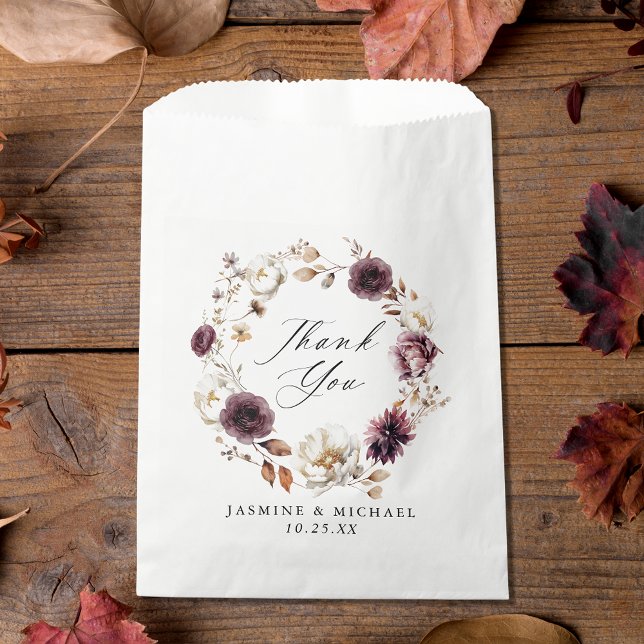 Rustic Autumn Marsala Floral Wedding Thank You Favour Bag (Creator Uploaded)