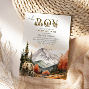 Rustic Autumn Mountain Bear Adventure Baby Shower Invitation