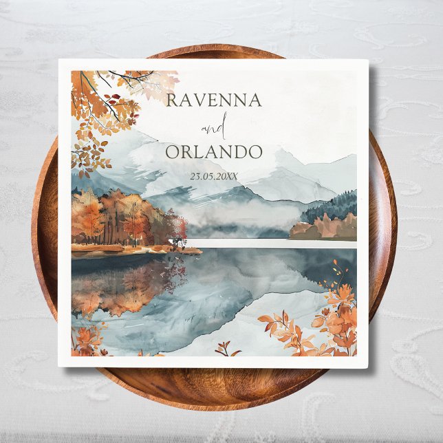Rustic Autumn Mountain Lake Fall Wedding Napkin (Creator Uploaded)