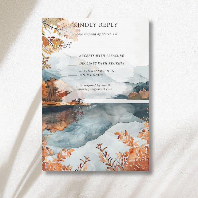 Rustic Autumn Mountain Lake Fall Wedding RSVP Card (Creator Uploaded)