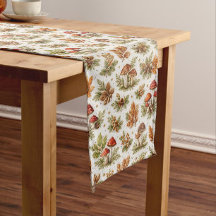 Rustic Autumn Mushroom Botanical Illustration Short Table Runner