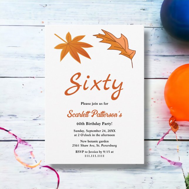 Rustic Autumn Orange Leaves Fall 60th Birthday Invitation (Creator Uploaded)