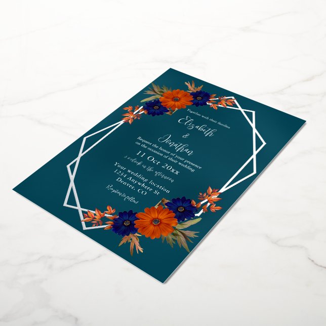 Rustic Autumn Orange Navy Blue Floral Wedding (Rotated)