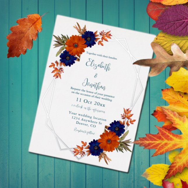 Rustic Autumn Orange Navy Blue Floral Wedding (Creator Uploaded)