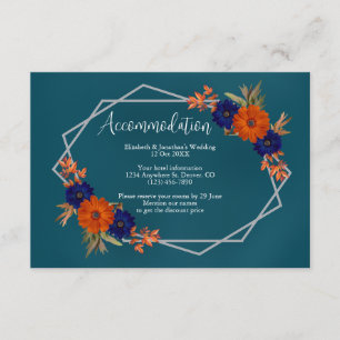 Rustic Autumn Orange Navy Blue Floral Wedding Enclosure Card