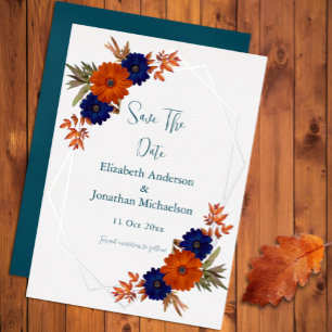 Rustic Autumn Orange Navy Blue Save The Date