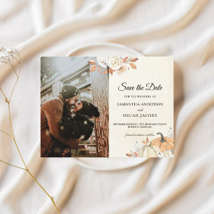 Rustic Autumn Orange Pumpkins & Flowers Announcement Postcard