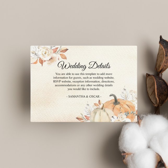 Rustic Autumn Orange Pumpkins & Flowers Enclosure Card (Creator Uploaded)