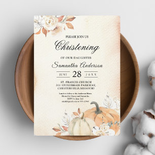 Rustic Autumn Orange Pumpkins & Flowers Invitation