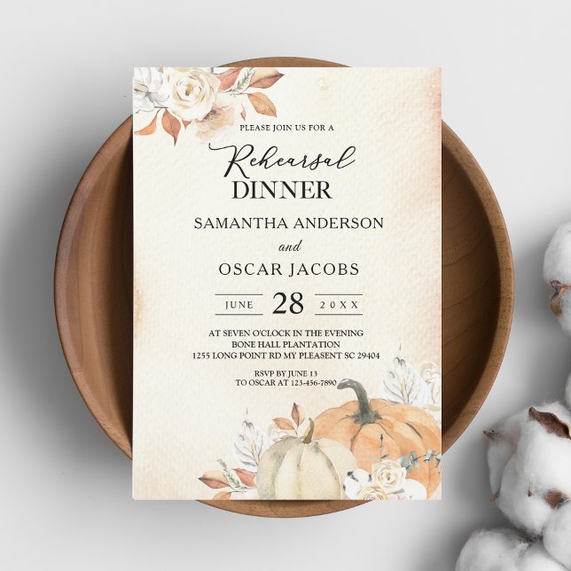 Rustic Autumn Orange Pumpkins & Flowers Invitation (Creator Uploaded)