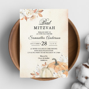 Rustic Autumn Orange Pumpkins & Flowers Invitation