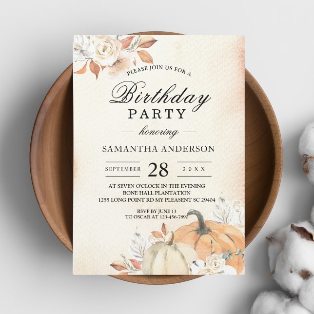 Rustic Autumn Orange Pumpkins & Flowers Invitation (Creator Uploaded)