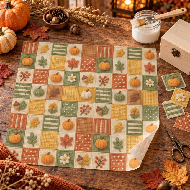 Rustic Autumn Patchwork Pumpkin Decoupage Tissue Paper (Creator Uploaded)
