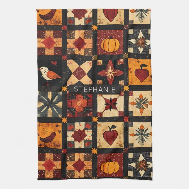 Rustic Autumn Patchwork Quilt Pattern | Farmhouse Tea Towel (Vertical)