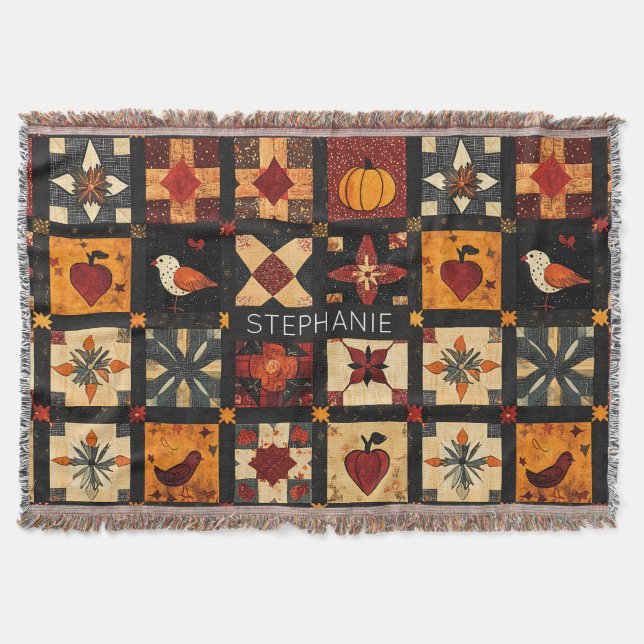 Rustic Autumn Patchwork Quilt Pattern | Farmhouse Throw Blanket (Front)