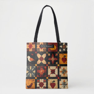Rustic Autumn Patchwork Quilt Pattern Farmhouse Tote Bag