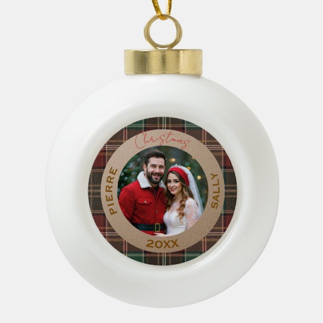 Rustic Autumn Plaid Ceramic Ball Christmas Ornament (Front)