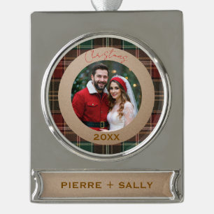 Rustic Autumn Plaid Silver Plated Banner Ornament