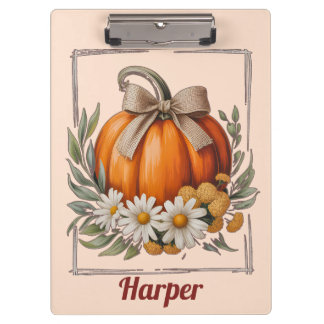 Rustic Autumn Pumpkin Burlap Bow Daisies Harvest Clipboard