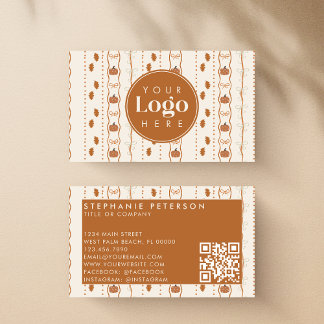 Rustic Autumn Pumpkin Fall Custom Logo QR Code Business Card