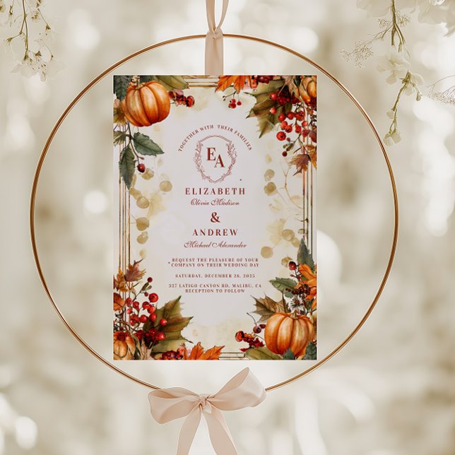 Rustic Autumn Pumpkin Fall Wedding Invitation (Creator Uploaded)