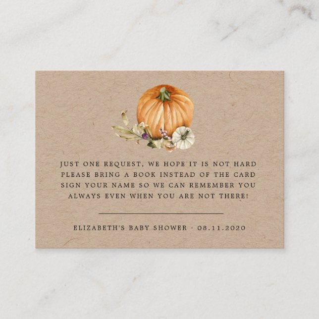 rustic autumn pumpkin floral baby shower enclosure card (Front)