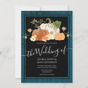 Rustic Autumn Pumpkin Glitter Wedding Invitation