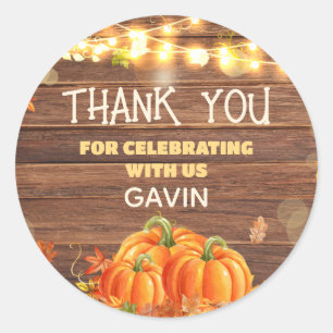 Rustic Autumn Pumpkin Patch Birthday Classic Round Sticker