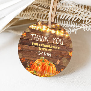 Rustic Autumn Pumpkin Patch Birthday Round Favour Tags