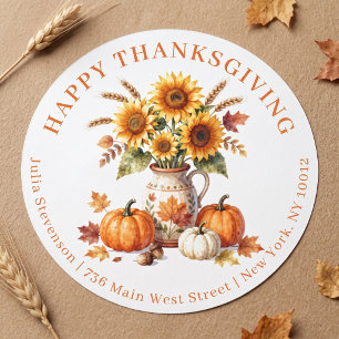 Rustic Autumn Pumpkin Sunflower Thanksgiving Classic Round Sticker