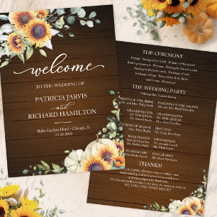 Rustic Autumn Pumpkin Sunflower Wedding Program