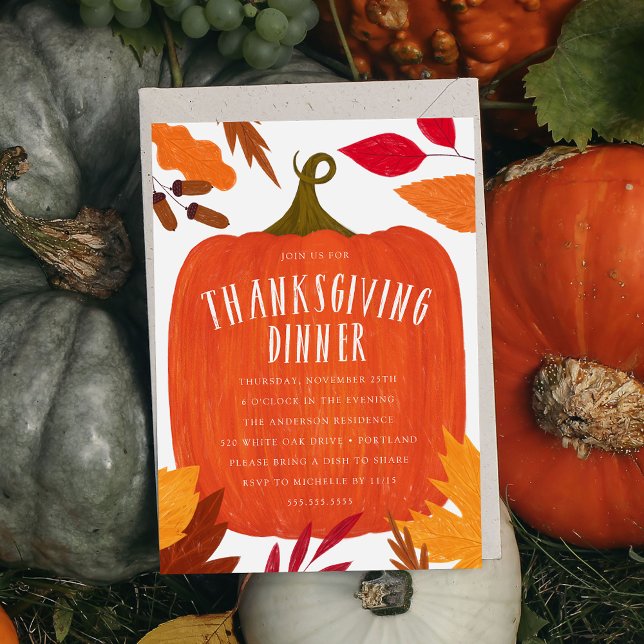 Rustic Autumn Pumpkin Thanksgiving Dinner Invitation (Creator Uploaded)