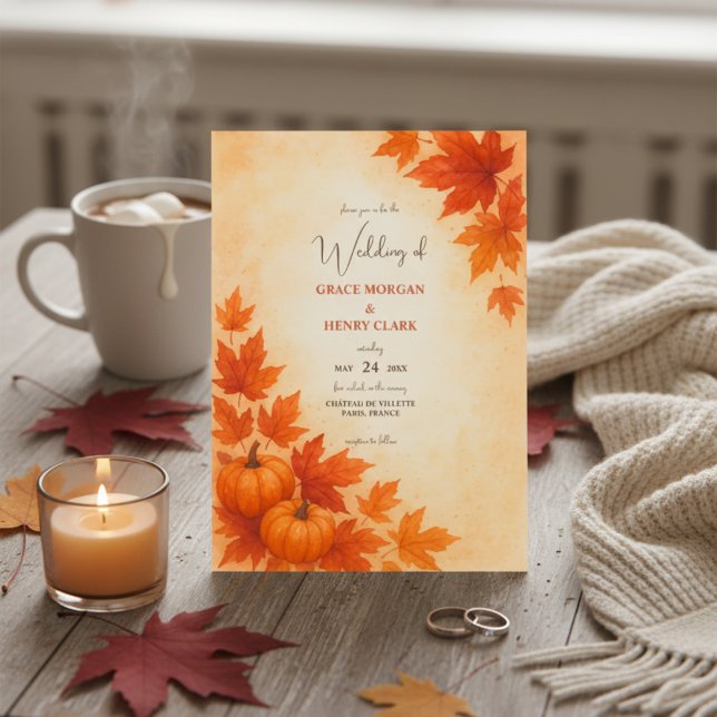 Rustic Autumn Pumpkin Watercolor Wedding Invitation (Creator Uploaded)