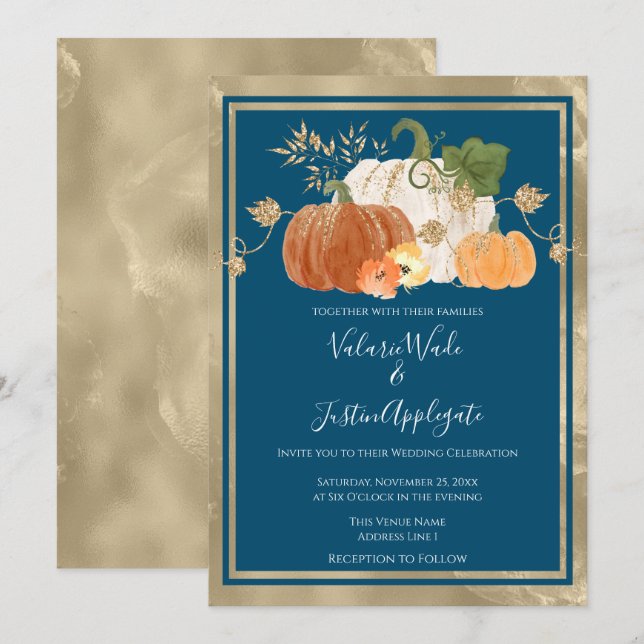Rustic Autumn Pumpkin Wedding Invitation (Front/Back)