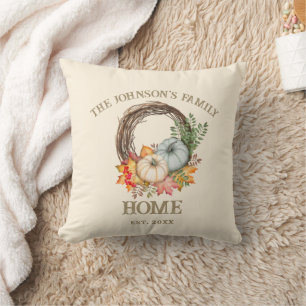 Rustic Autumn Pumpkin Wreath Family Home Cushion