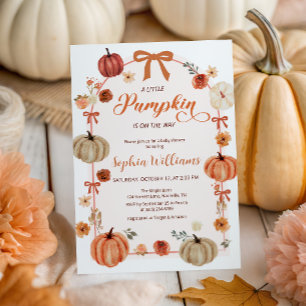 Rustic Autumn Pumpkins and Bows Baby Shower Invitation