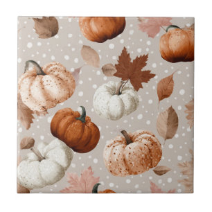 Rustic Autumn Pumpkins & Fall Leaves (2) Ceramic Tile