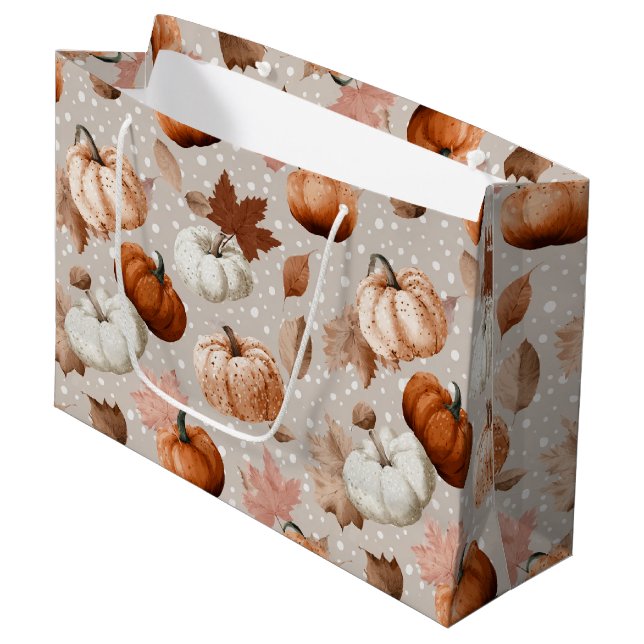 Rustic Autumn Pumpkins & Fall Leaves (2) Large Gift Bag (Front Angled)