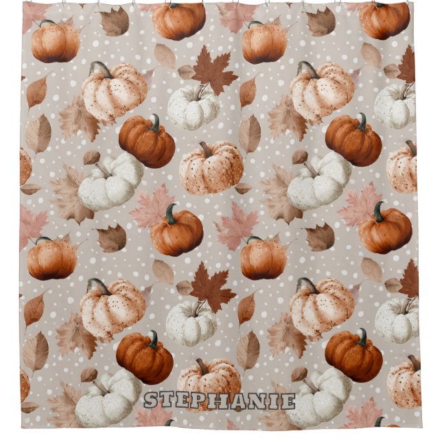 Rustic Autumn Pumpkins & Fall Leaves (2) Shower Curtain (Front)