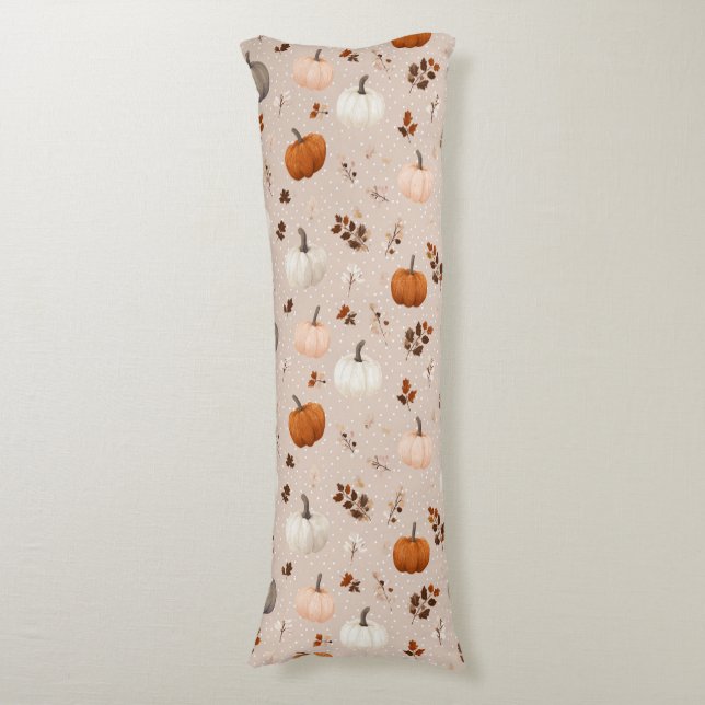 Rustic Autumn Pumpkins & Fall Leaves Body Cushion (Front Vertical)